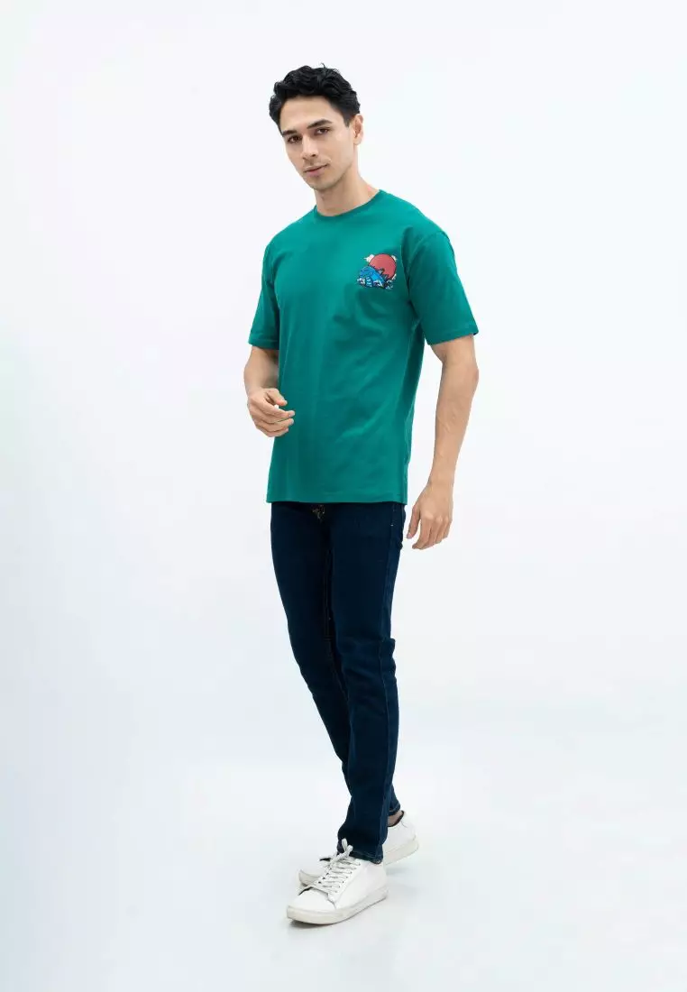 Houseofcuff T-shirt Kaos Motif Dino Japan Pendek Turquoise Size S-4XL