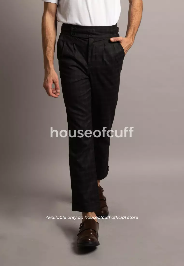 houseofcuff Celana Panjang High Waist Gurkha Abu Tua Side Tab Checkered