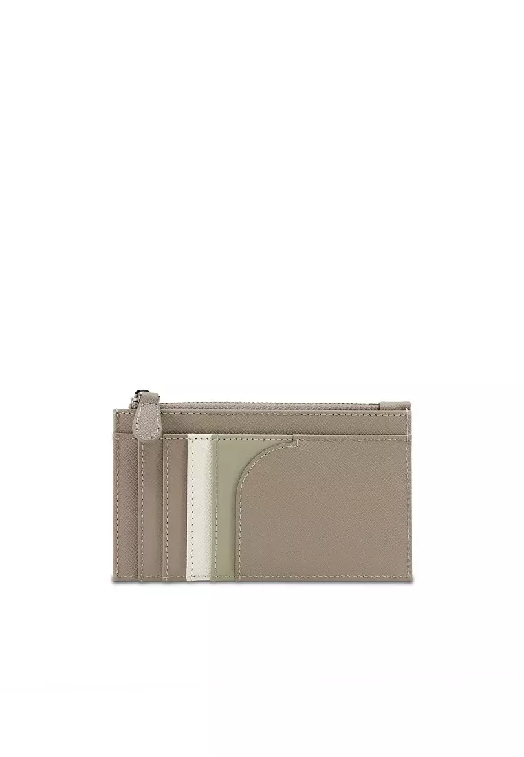 Maverick Top Zip Leather Card Pouch - Taupe