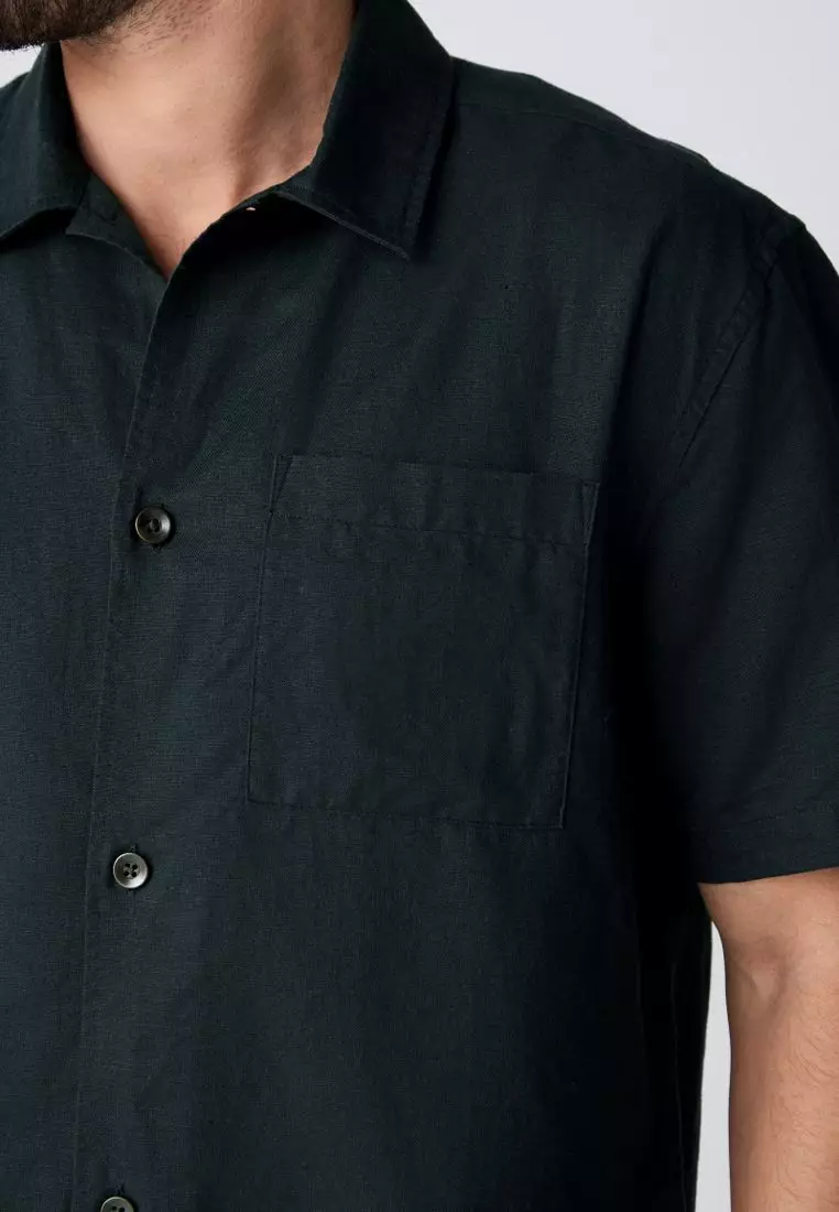 Short Sleeve Linen Blend Shirt Standard Collar