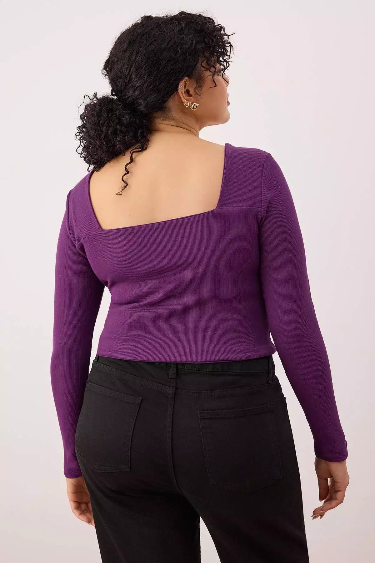 Purple Twill Piping Detailed Knitted Oversize Blouse Tbbaw23Af00118