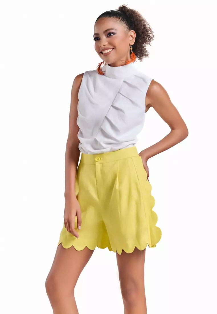 Jagged Hem Linen Shorts