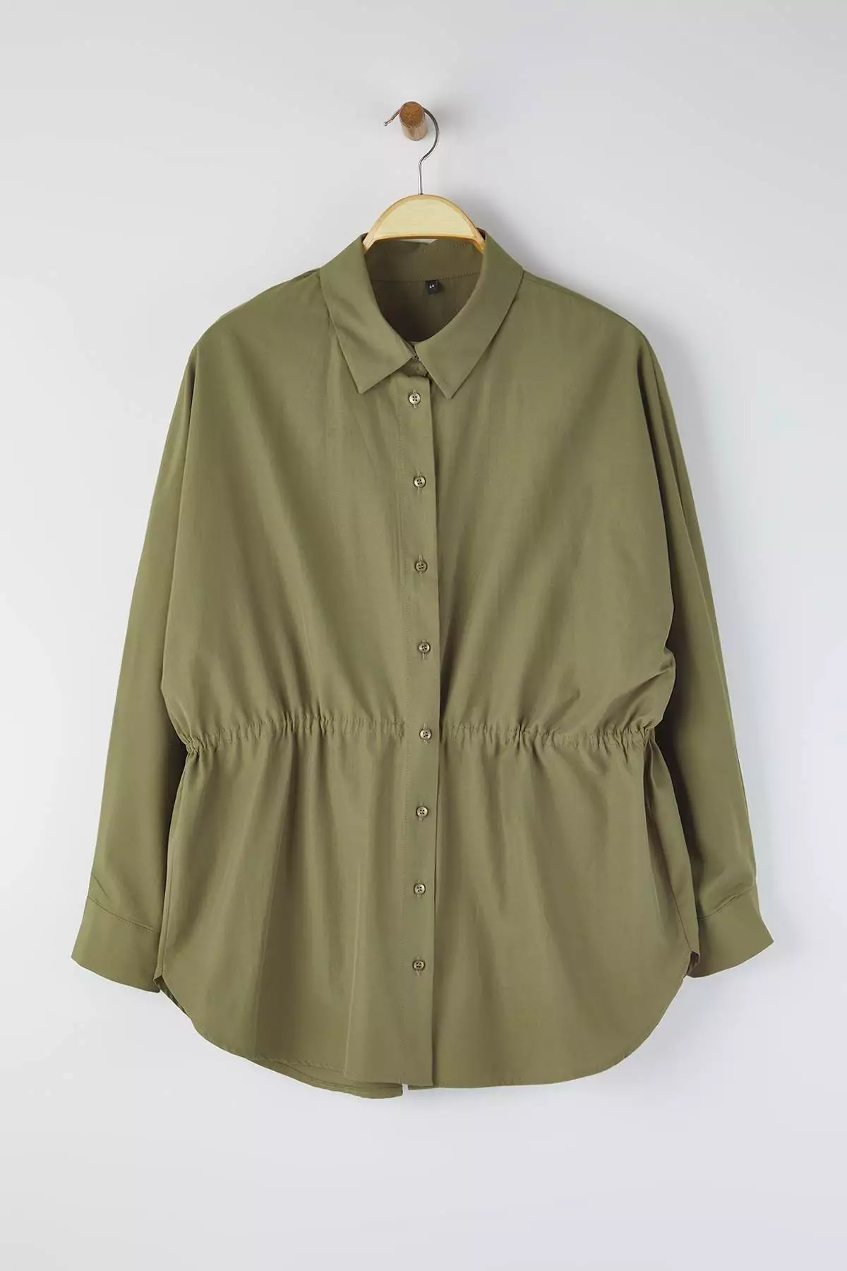Khaki Pleated Woven Plus Size Shirt