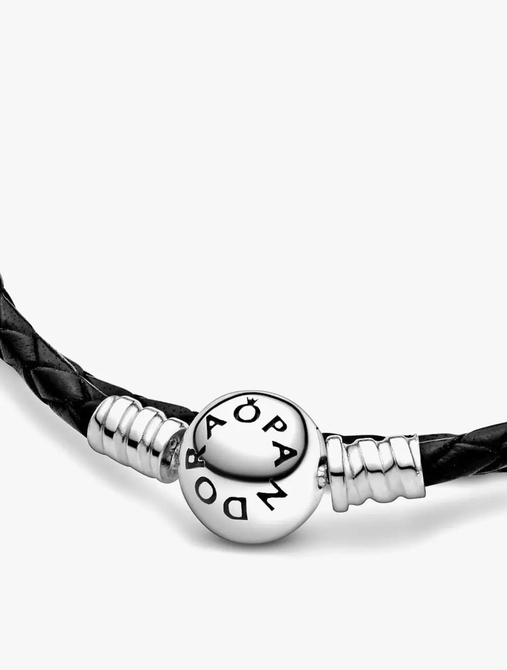 Silver leather bracelet, double, black