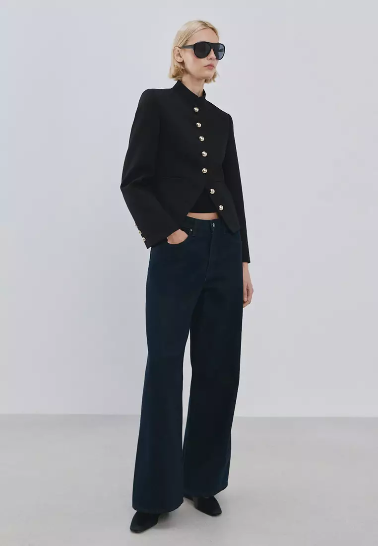 Button Strip Collar Jacket
