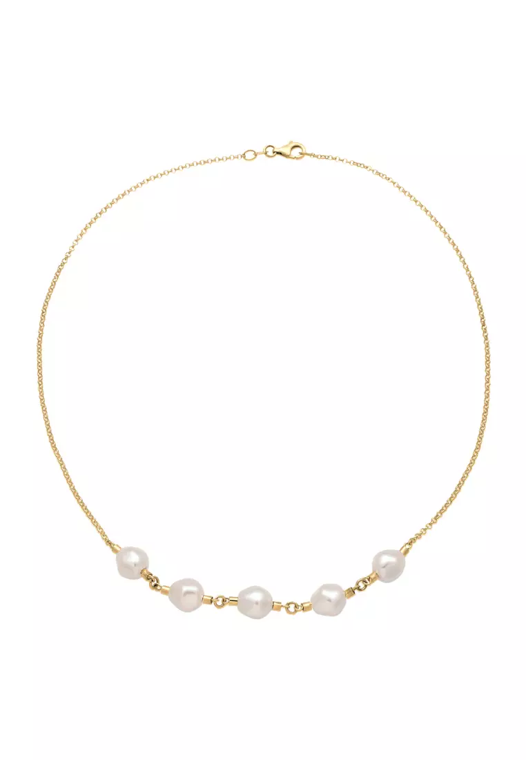 Necklace Short Pearls Gold Plated Embellished With Crystals By Swarovski®