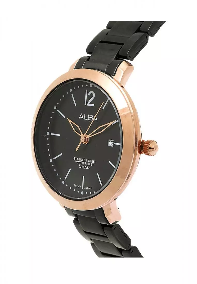 Jam Tangan Wanita Alba Original Garansi Resmi AH7T06 AH7T06X1 Strap Stainless Steel Black