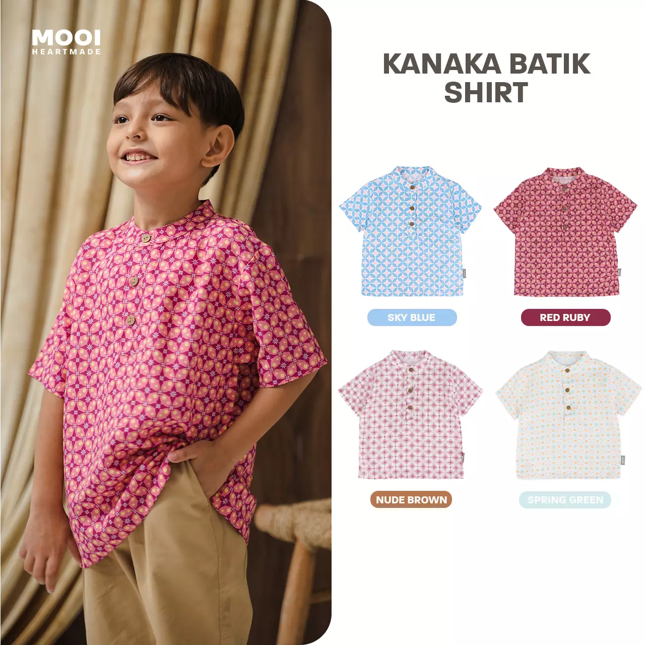 Mooi Atasan Batik Kemeja Anak Laki-Laki Kanaka Batik Shirt - Red Ruby