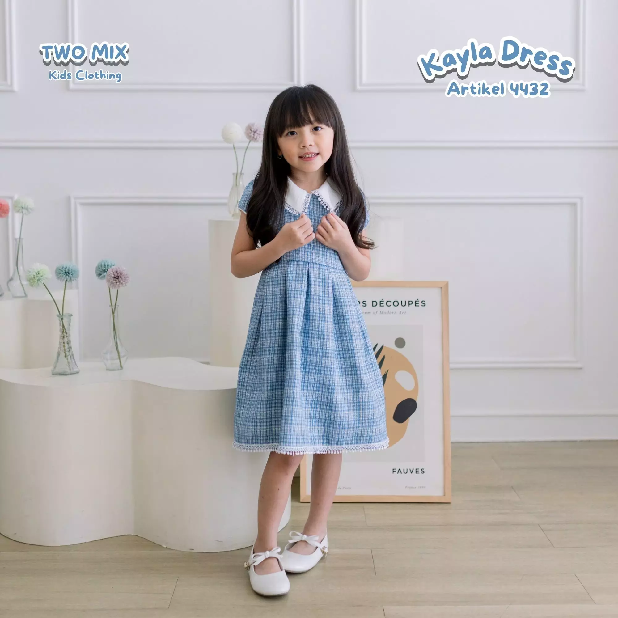 Two Mix - Baju Dress Anak Perempuan Lebaran 2025 1-12 Tahun 4432 Blueberry