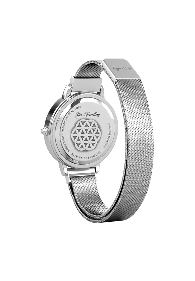 Her Jewellery Stylish Crystal Shell Dial Watch (White Gold, White) - Luxury Crystal Embellishments plated with 18K Gold