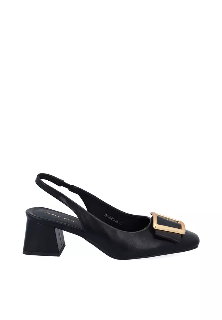 Discount on Carlo Rino  shoes - SKU: Black CR Bold Buckle Slingback Heels