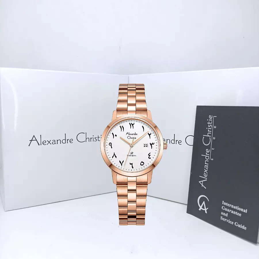 Alexandre Christie 1007 Rosegold Dasar Silver Arabic Dial Cewek