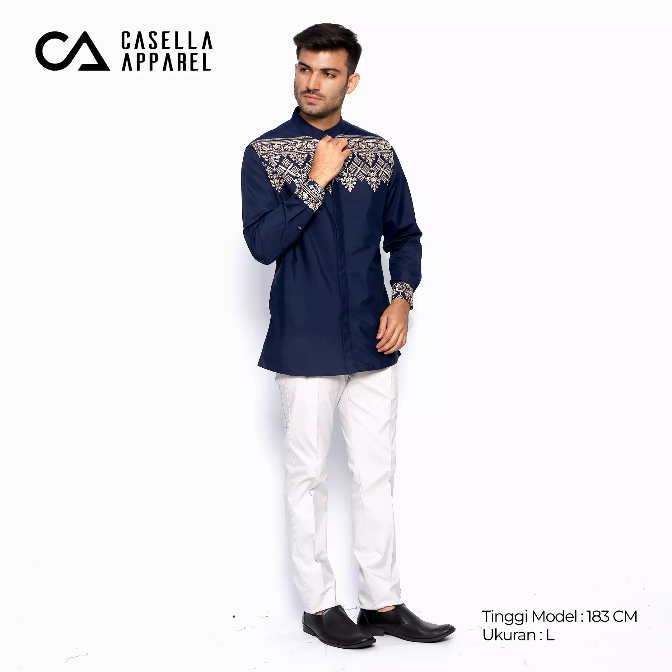 Casella Baju Koko Pria Lengan Panjang Premium Edisi Koko Sultan 9964 Navy