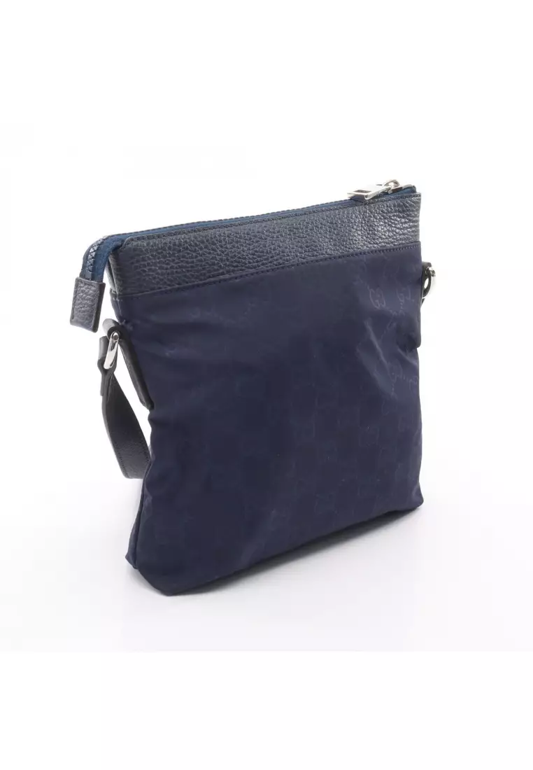 Pre-Loved Gucci GG pattern Shoulder bag Nylon leather Navy