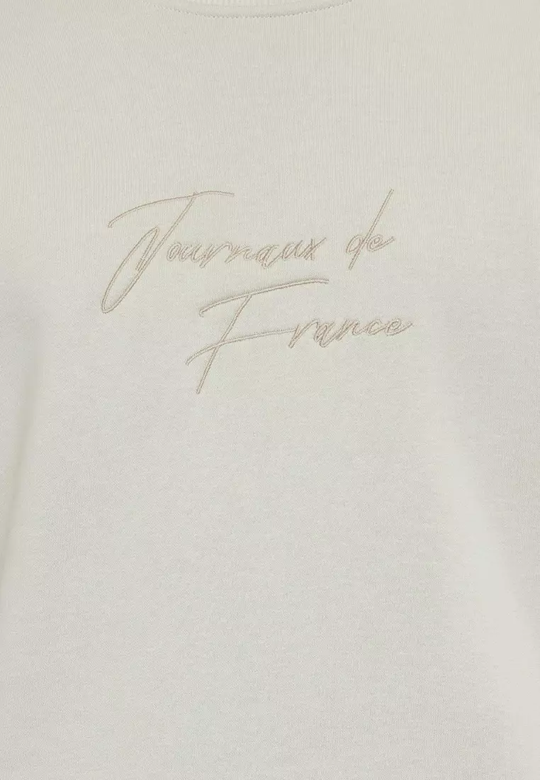 Stone Oversize/Wide Cut Text Embroidered Thick Fleece Sweatshirt TMNAW25SW00091