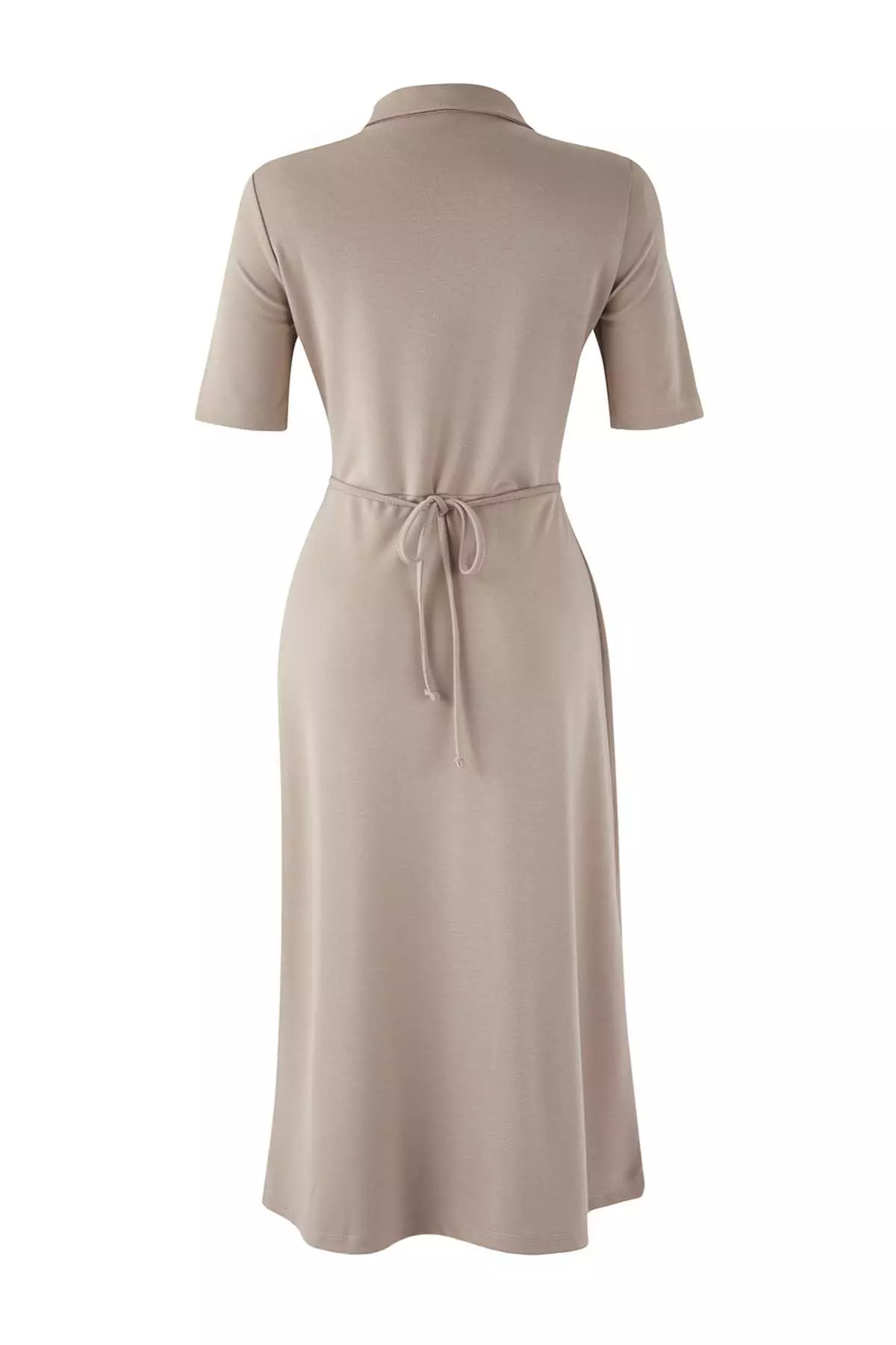 Stone Belted Three Quarter Sleeve A-Line/Flared Plain Midi Knit Dress