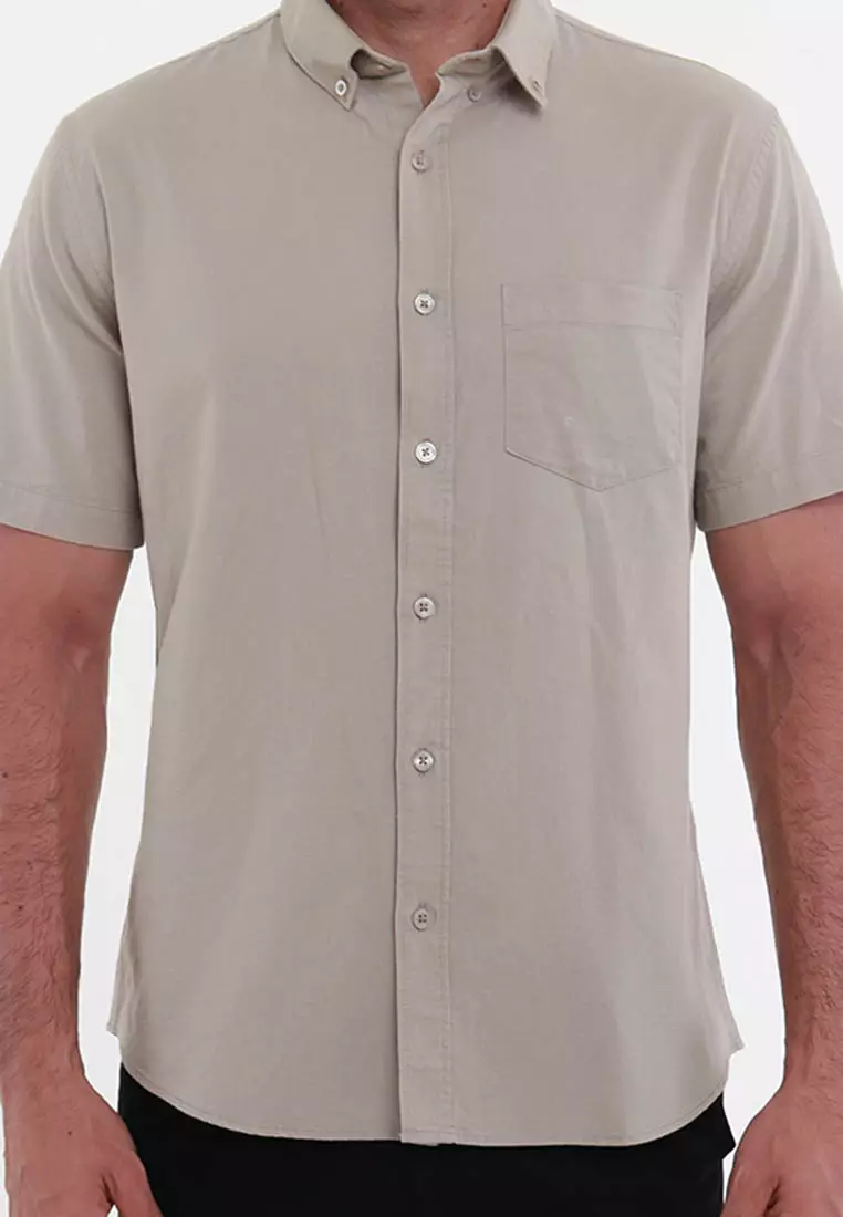 MAGINOT OXFORD 2.0 KHAKY Kemeja Casual Slim Fit Lengan Pendek