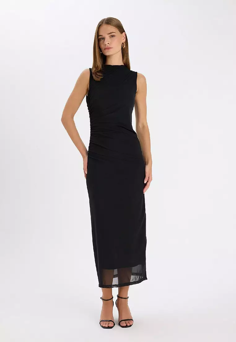 DeFacto Bodycon Bodycon Half Turtleneck Basic Plain Tulle