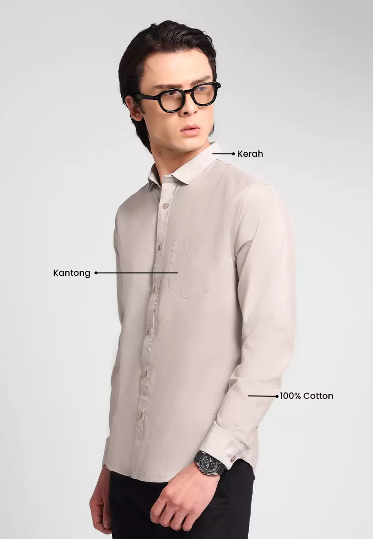 Manzone Kemeja Lengan Panjang Pria Slim Fit Foxy - Beige