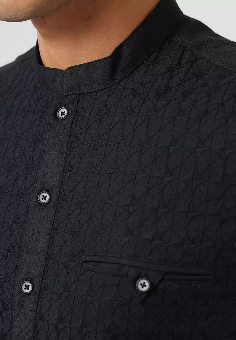 Kemeja Koko Pria Lengan Panjang FARIS BLACK Baju Muslim Pria