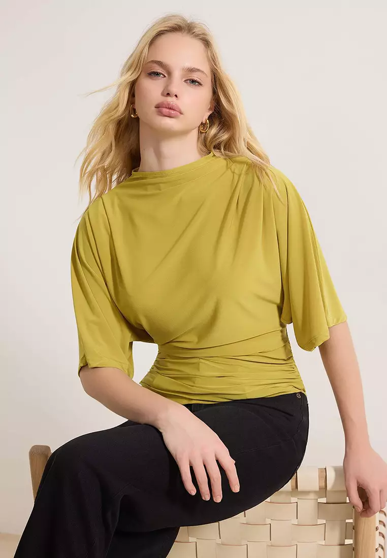 Boat Neck Batwing Sleeve Blouse