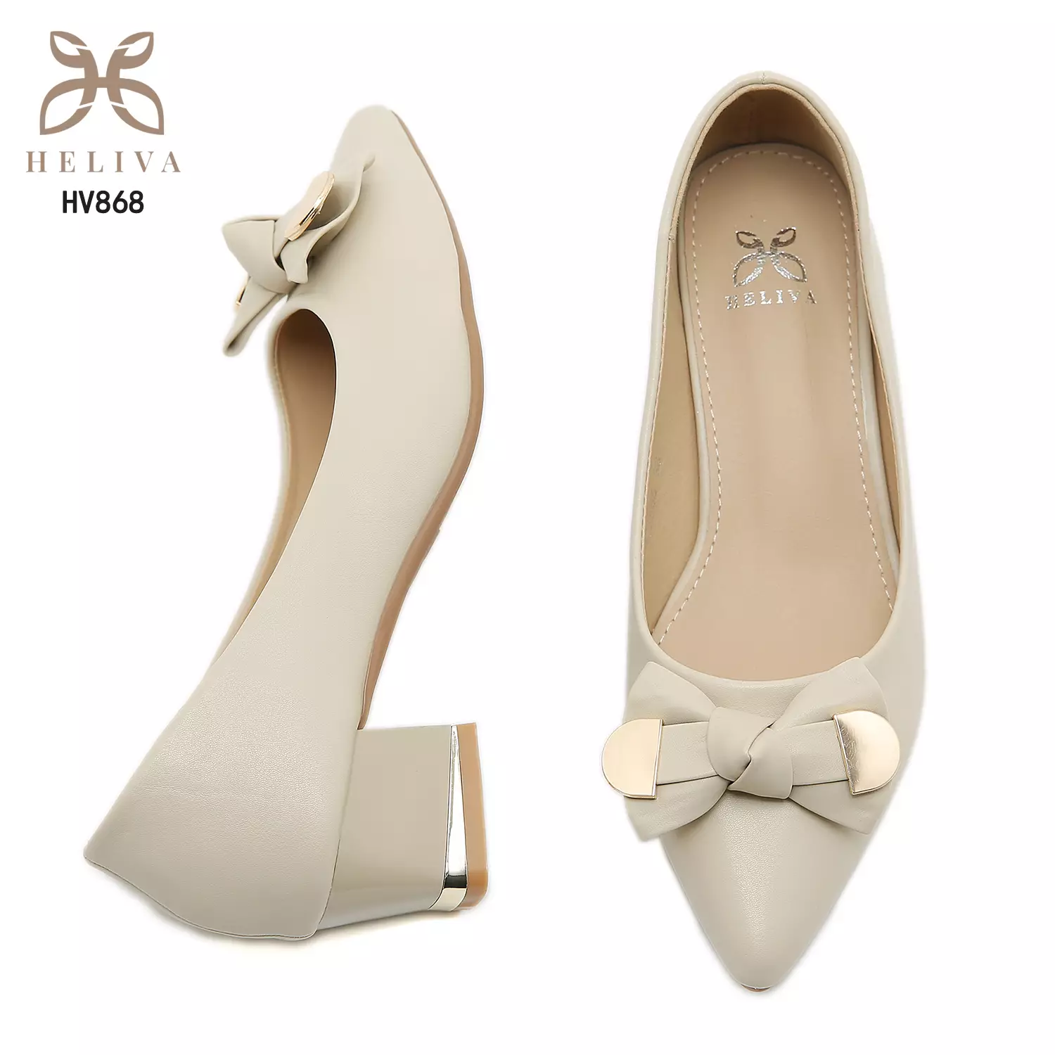 Heliva Lyla Mary Jane Shoes Accessoris Ribbon Gold Heel Chunky Sol 4cm HV868