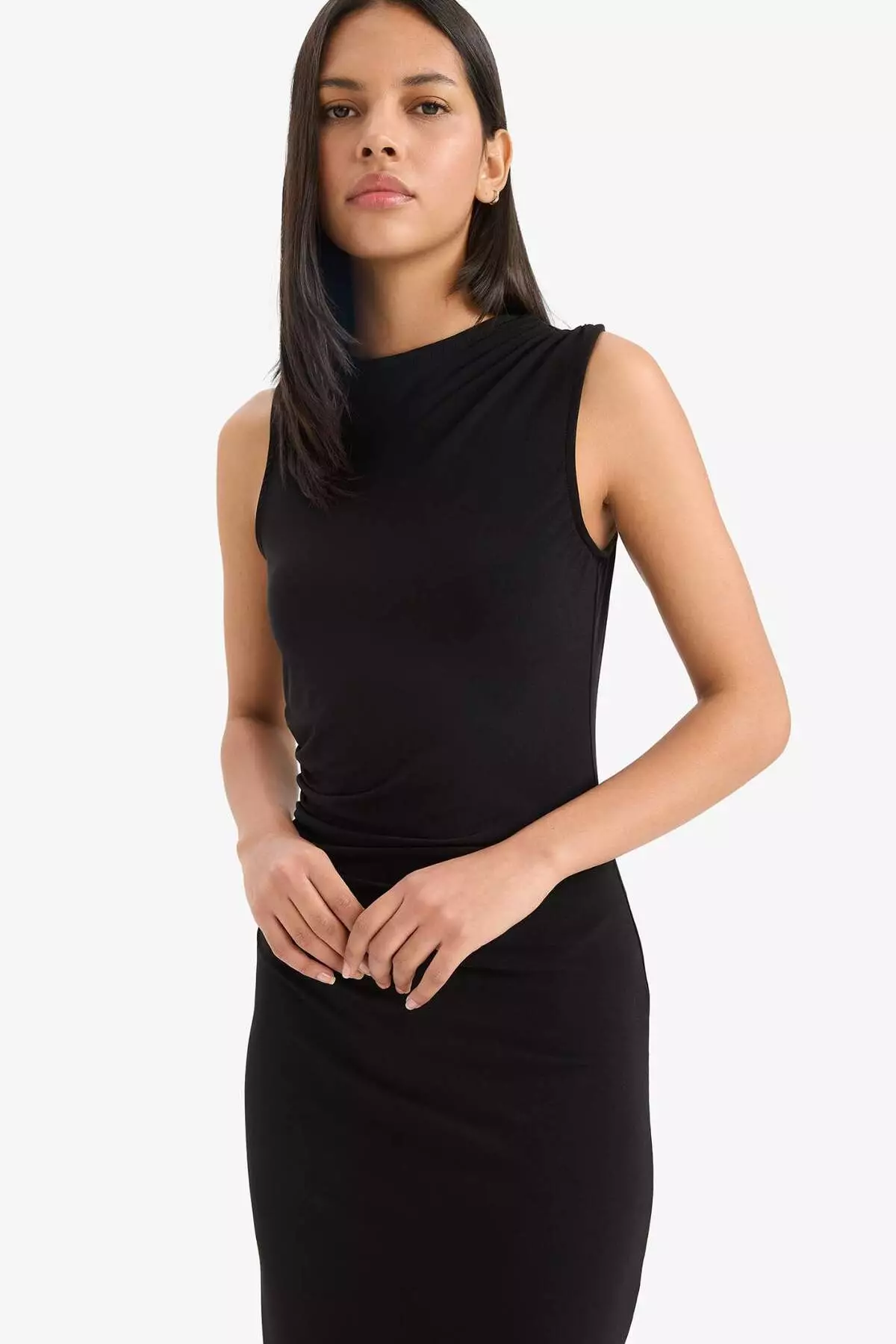 Bodycon Body-Hugging High Neck Basic Plain Sleeveless Maxi Evening Dress F1846Ax25Sm