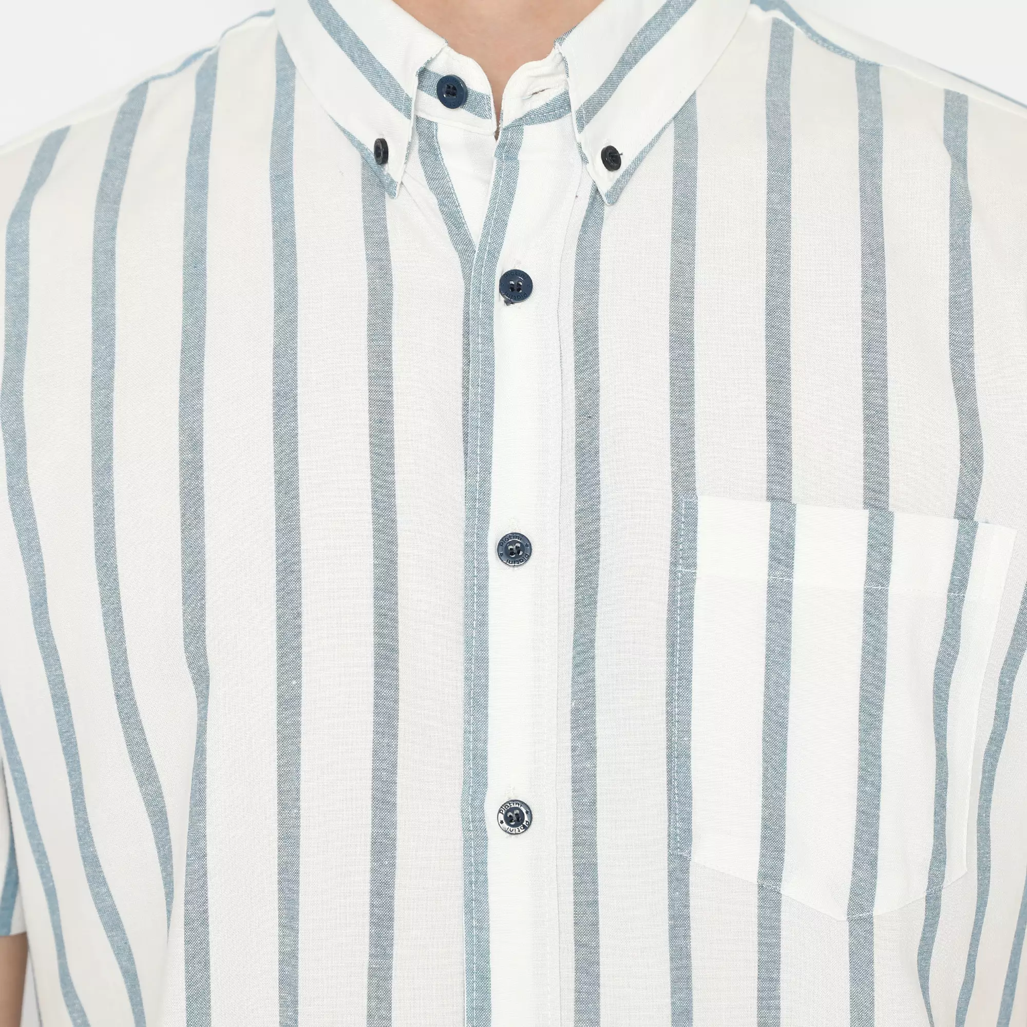 Platini Kemeja Motif Salur Pria Lengan Pendek Katun Oxford Biru 73272