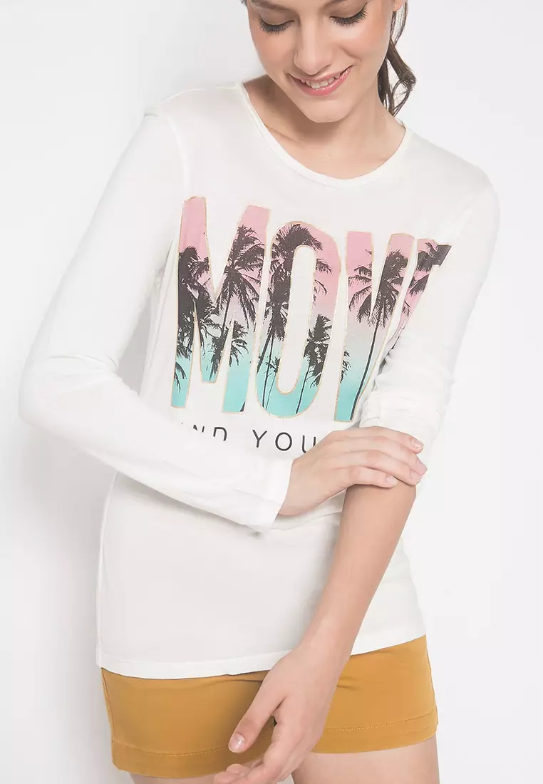 LGS - Kaos Casual Wanita - Lengan Panjang - Putih - Gambar Sablon - LTS.555.Q1038.019.C L/S