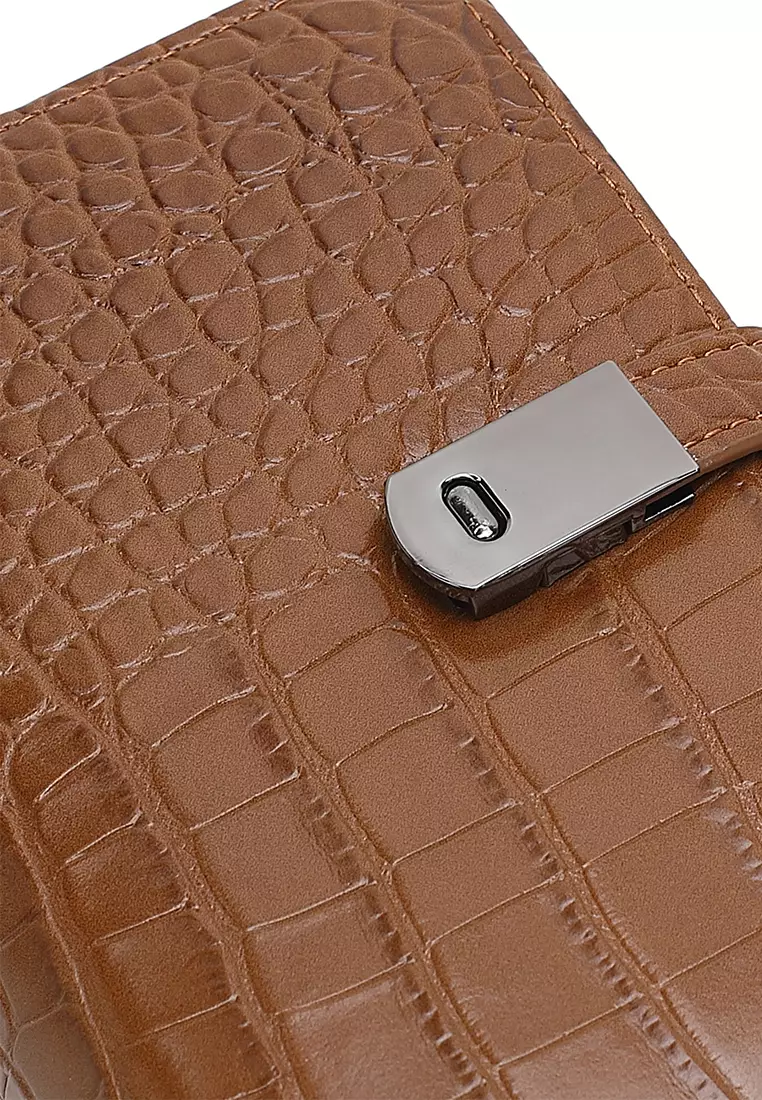 Women's Croc Wallet with Coin Compartment - Brown