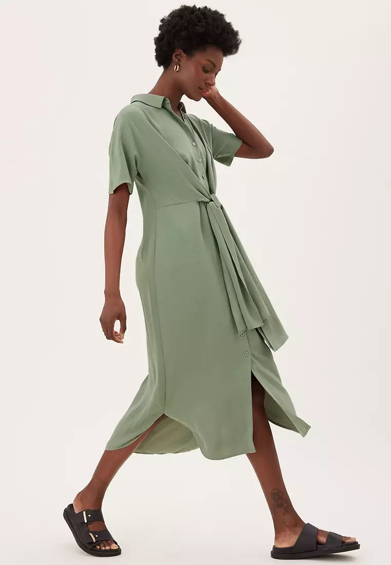 Tie Front Midi Shirt Dress
