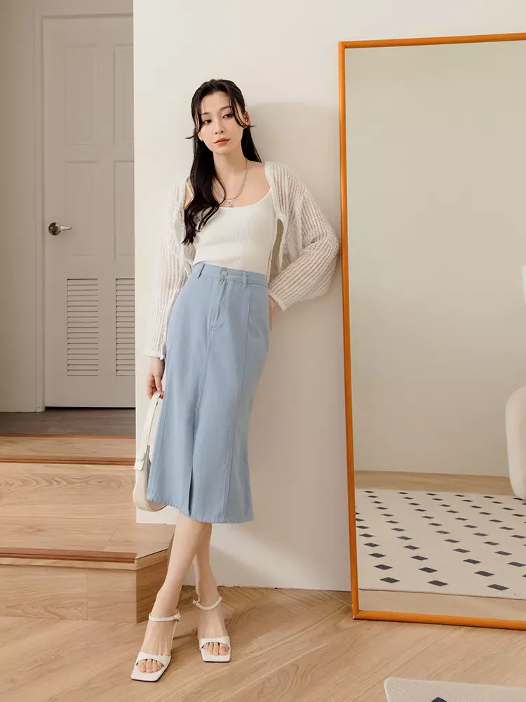Buy OBSTYLE Solid Color Front Slit Mermaid Skirt [CA2906] 2026