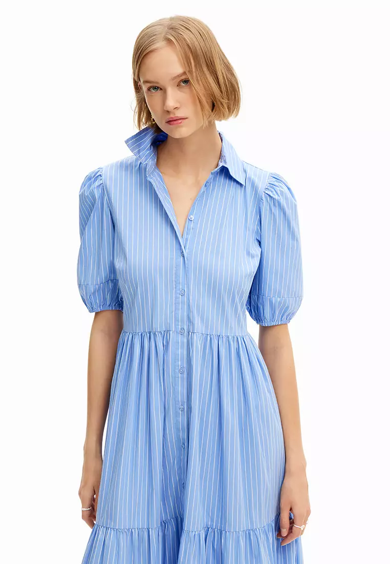 Desigual Woman Striped midi shirt dress.