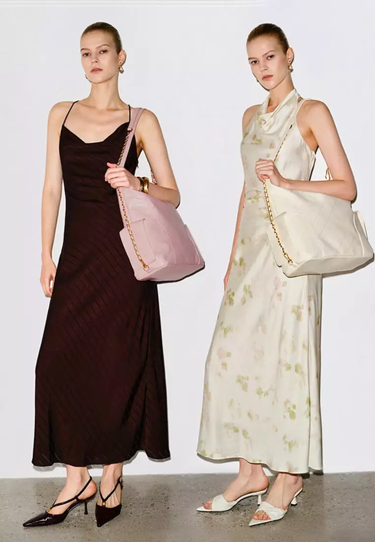 Pale Quilted Hobo Bag With Chain Strap