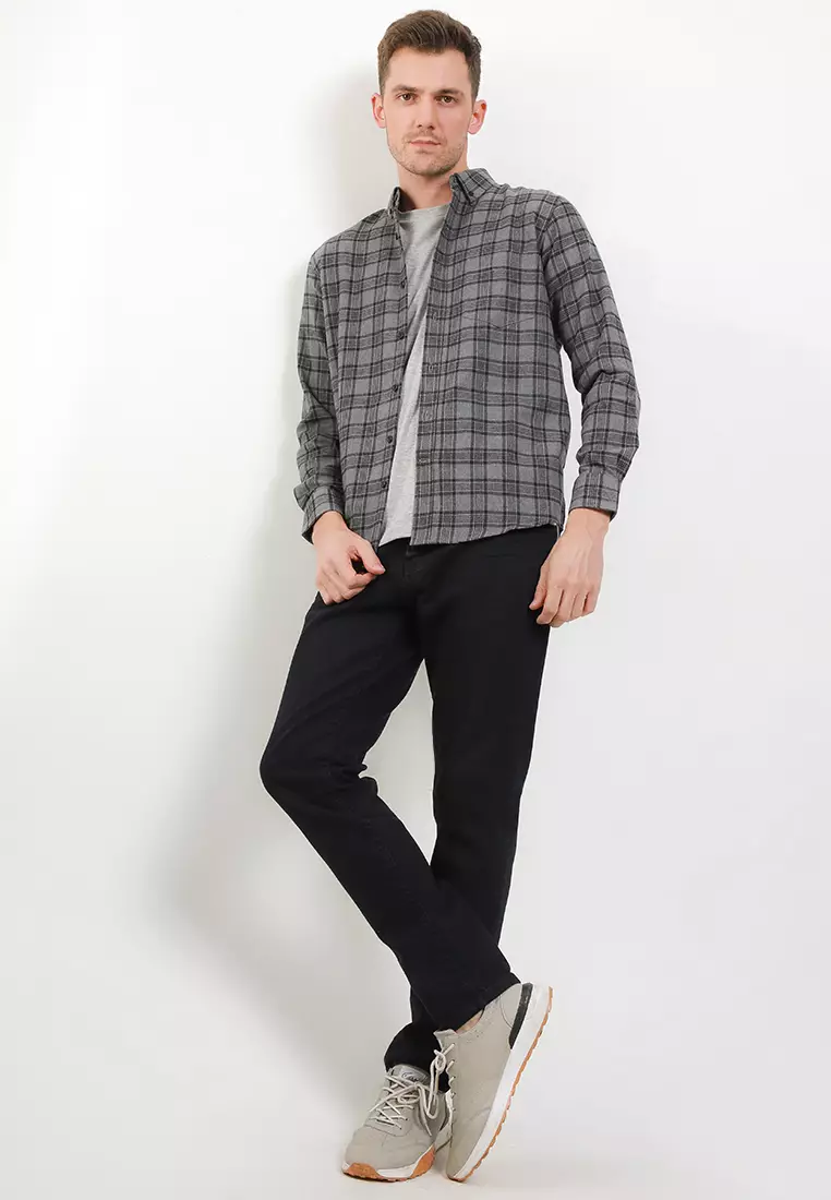 Cotton Well Flannel Shirt Anchor Grey