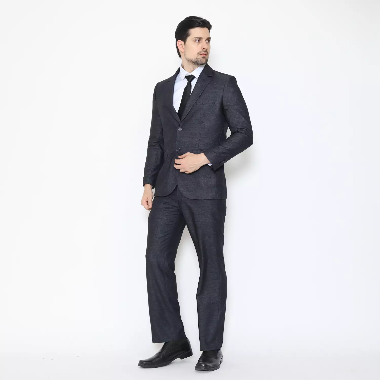Lawell Celana Formal Pria Regular Fit | Warna Abu Gelap | Polyester Viscose Stretch Tekstur Tenun Halus Elegan  | KENNETH