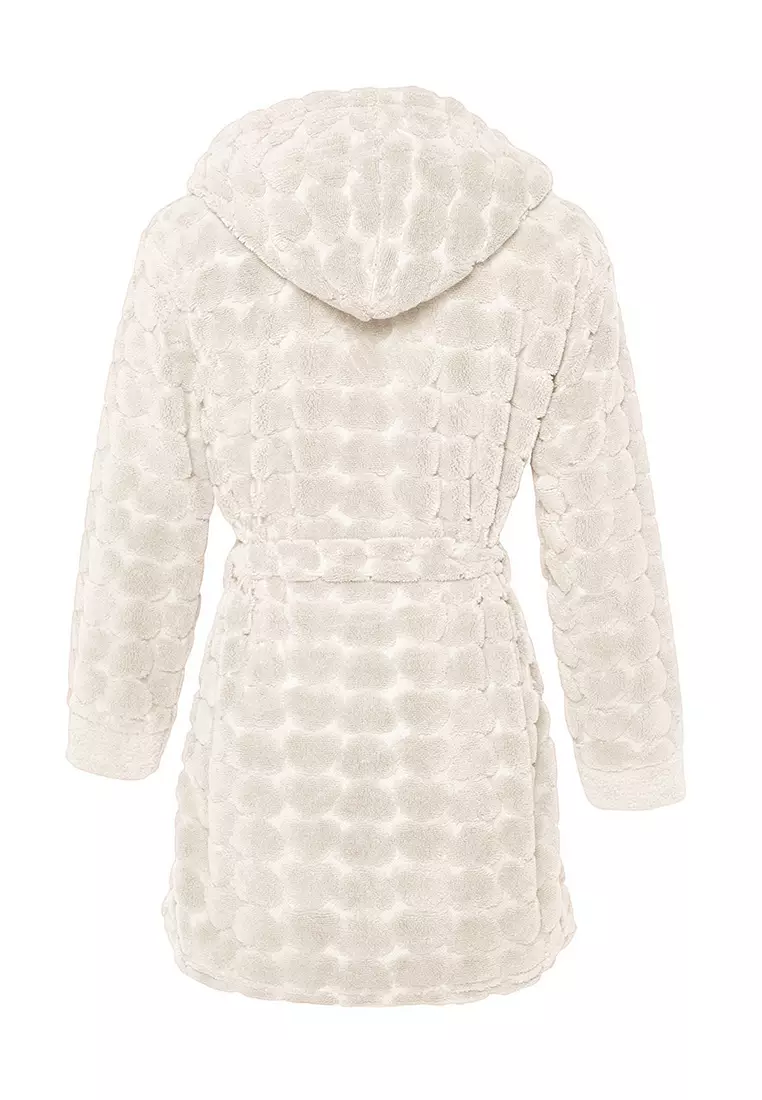 Ecru Belted Heart Polar Winter Knit Dressing Gown