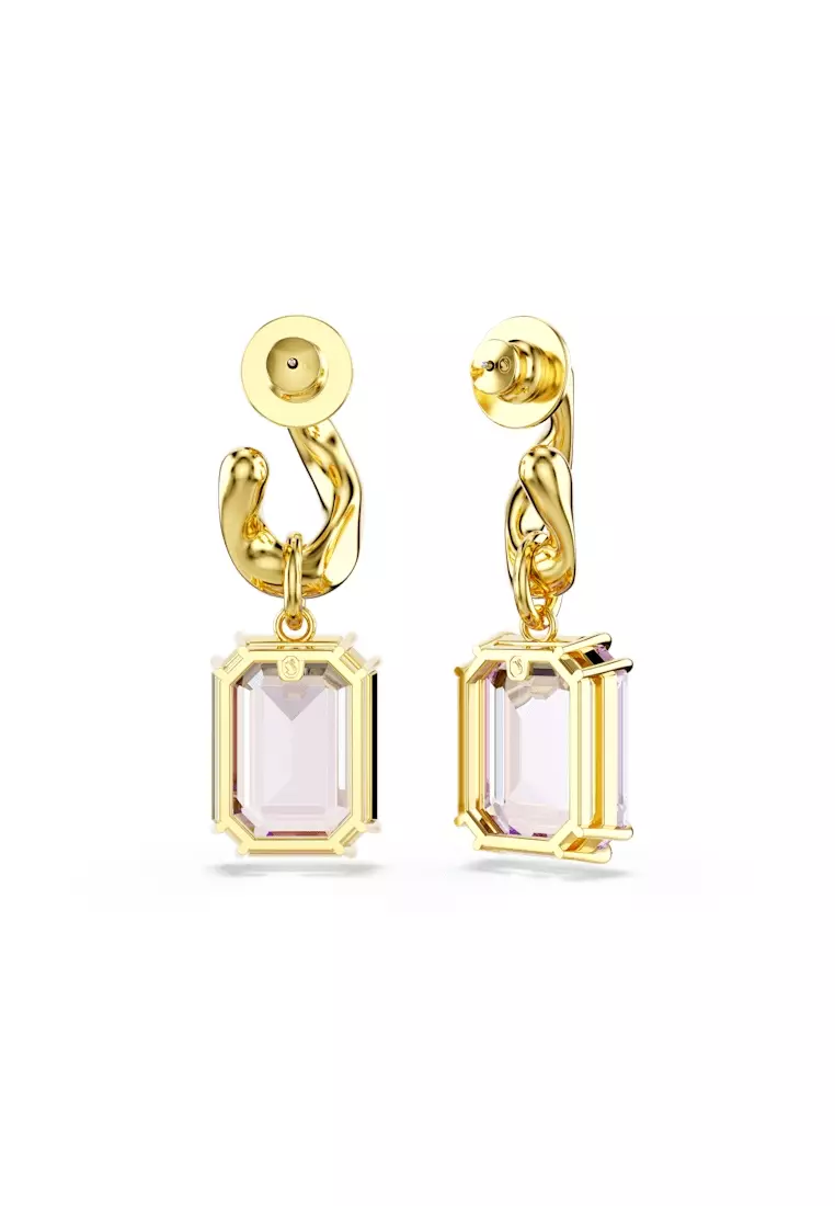 Millenia Drop Earrings, Octagon Cut, Purple, Gold-Tone Plated