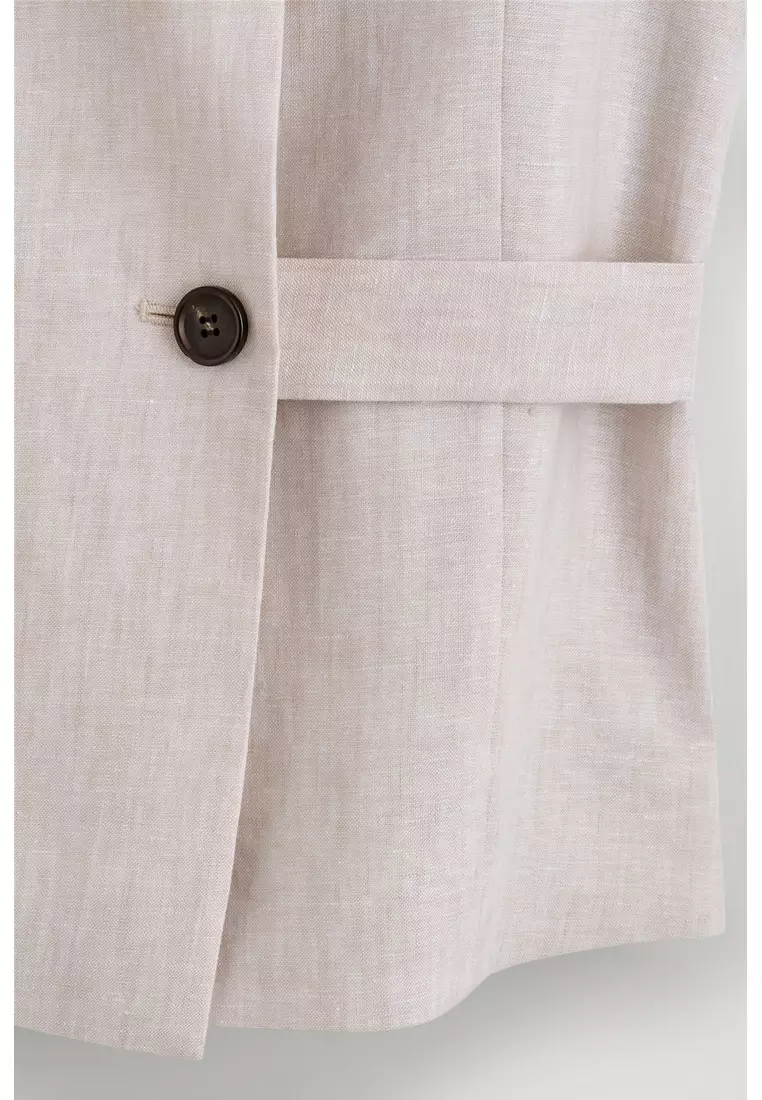 SHAWL-COLLAR BELTED LINEN WAISTCOAT