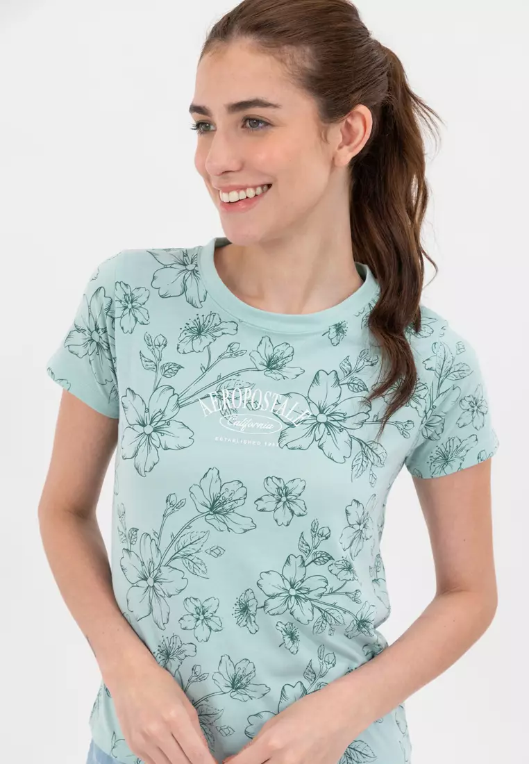 Online Exclusive Ladies All Over Print Tee Beryl Green