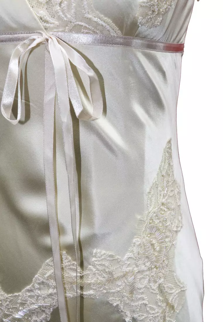 Romantic Silk Satin Lace Appliques Beaded Party Dress