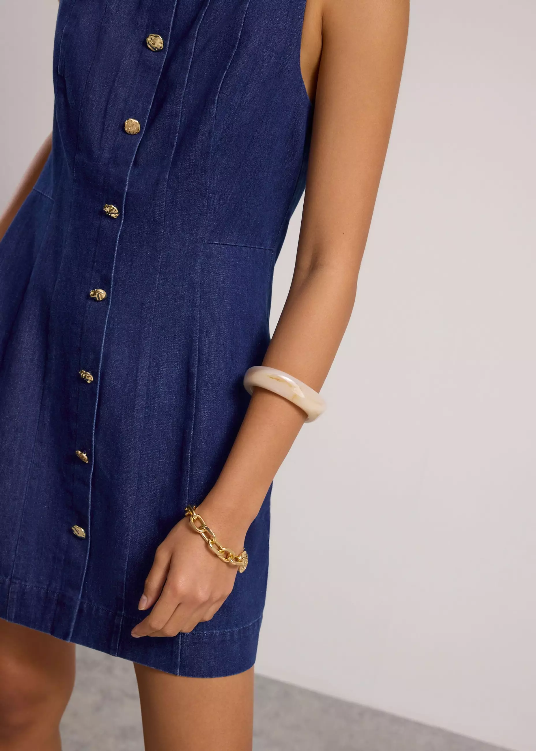 Dress Wanita - Denim Panelled A-Line Mini Dress