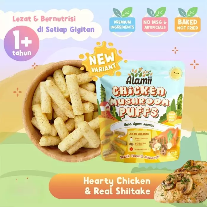 Alamii Chicken Mushroom Puff 30gr - Cemilan Sehat Rasa Ayam Jamur