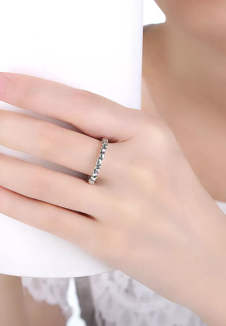 Solid 925 Sterling Silver Many Love Heart Band Ring