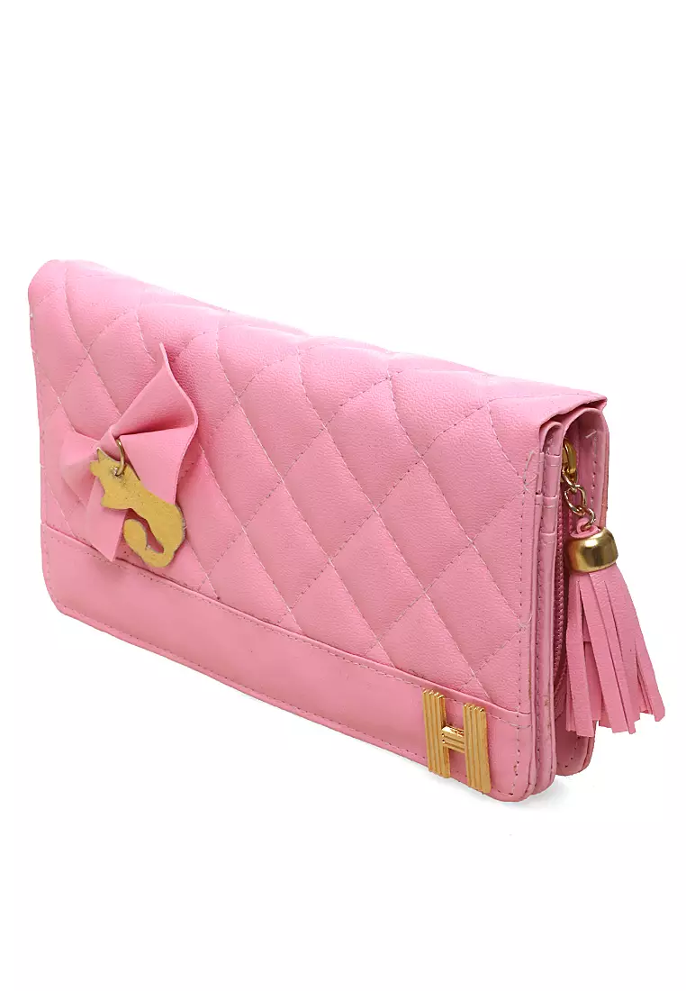 Dive Dompet Panjang Wanita Cat Ribbon Wallet Casual Many Slot Material Kulit Leather ORIGINAL - Pink