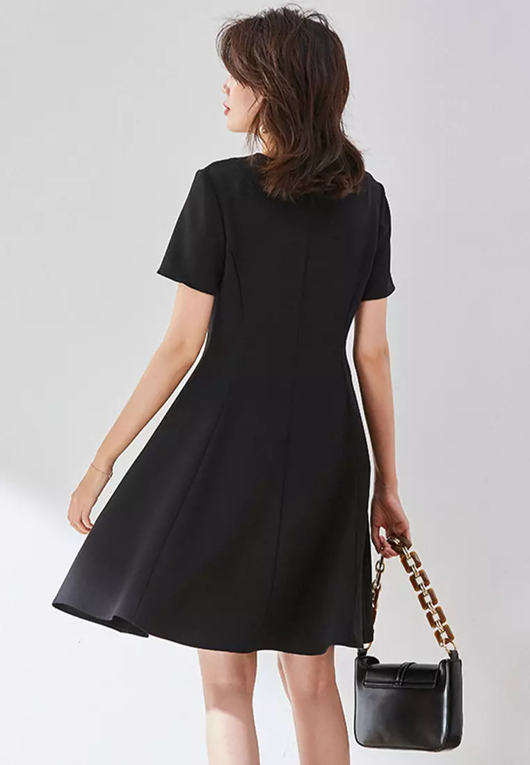Simple and Elegant Solid Color Short Sleeve Dress CA101934BK