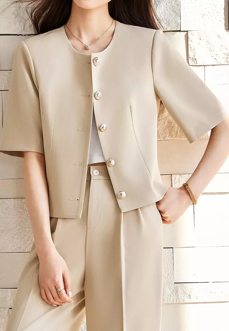 Round Neck Half Sleeve Blazer YGH-EQ86822