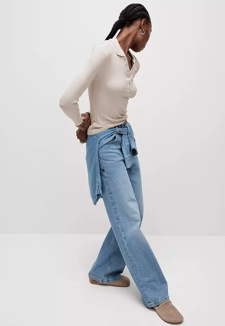 Cotton Rich Ribbed Collared Polo Top