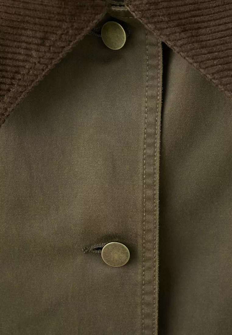 牛仔布連帽外套 拼撞色領