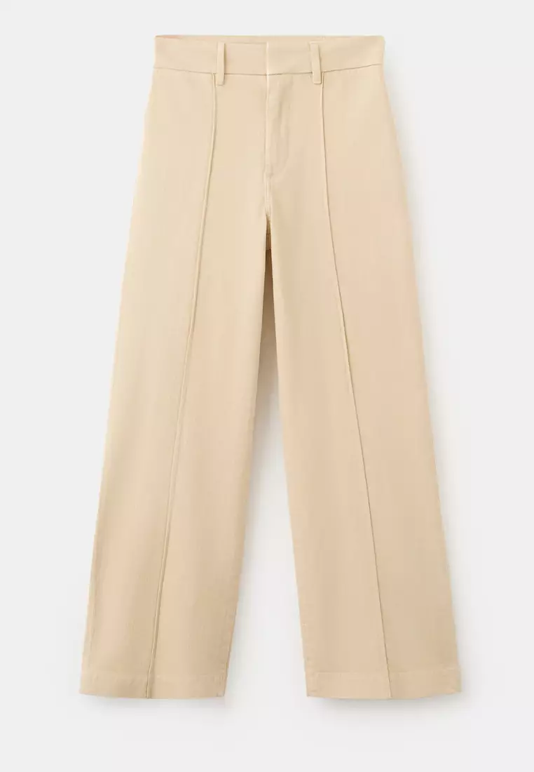 High-Waisted Wide Leg Jeans With Stitching